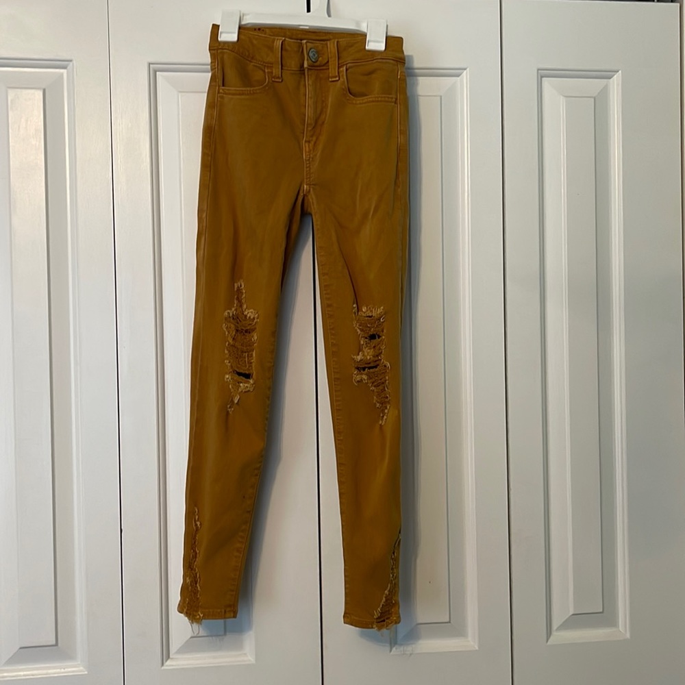Size 00, Burnt Orange-Gold, Next Level Stretch American Eagle Jeans